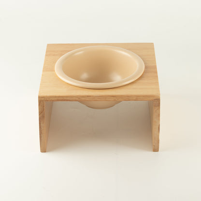 Food Bowl - Large Single Ceramic in Wooden Stand - 14cm