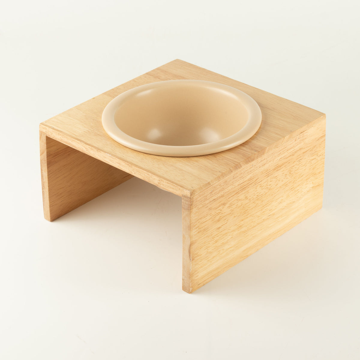 Food Bowl - Large Single Ceramic in Wooden Stand - 14cm