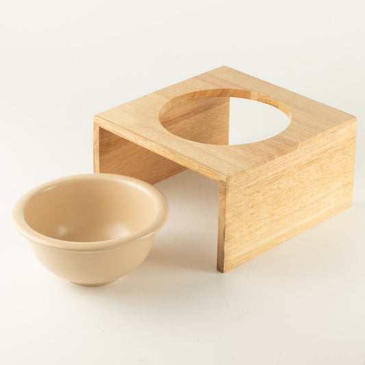 Food Bowl - Large Single Ceramic in Wooden Stand - 14cm