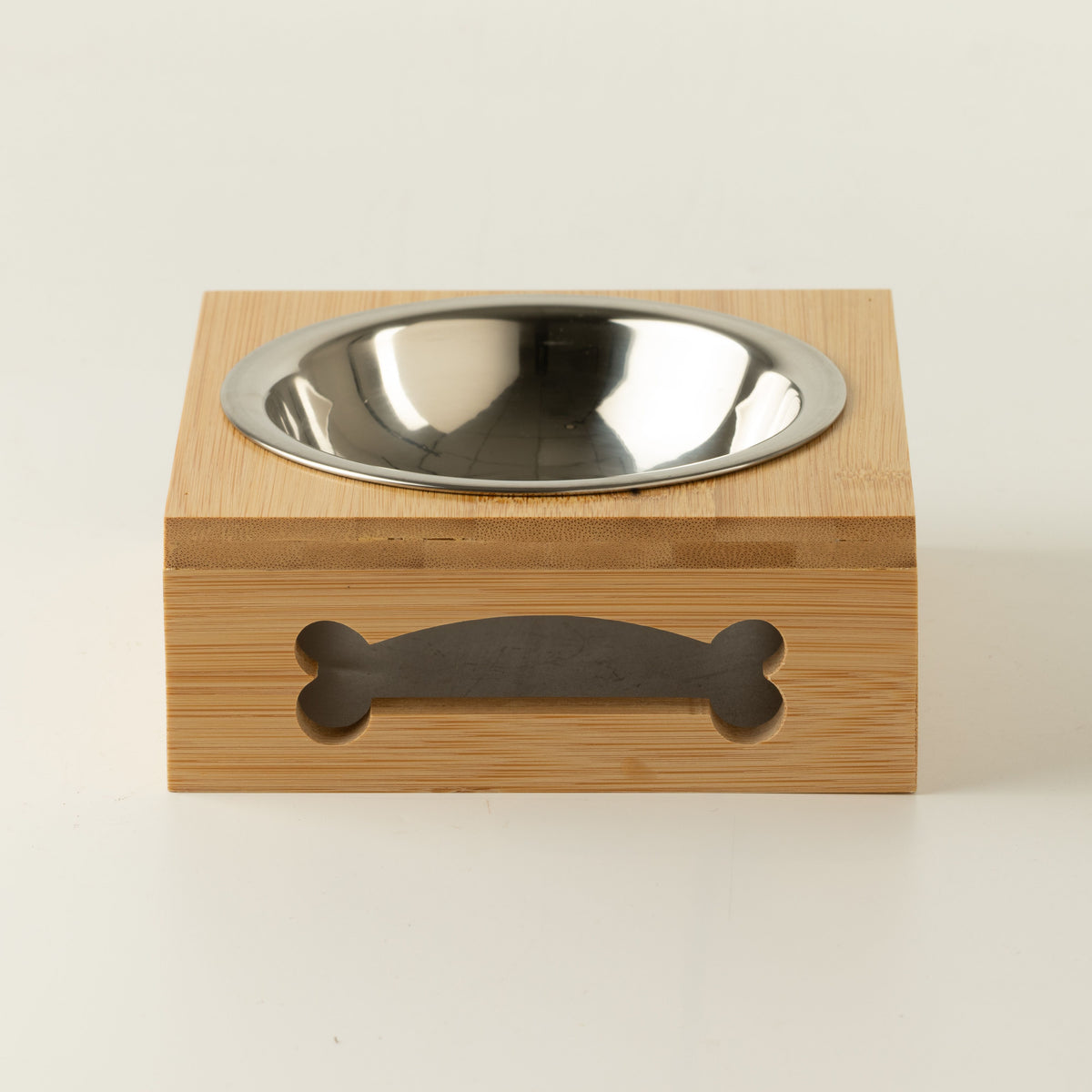 Food Bowl - Single Stainless Steel (201) in Wooden Stand - 12cm