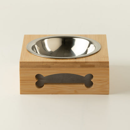 Food Bowl - Single Stainless Steel (201) in Wooden Stand - 12cm