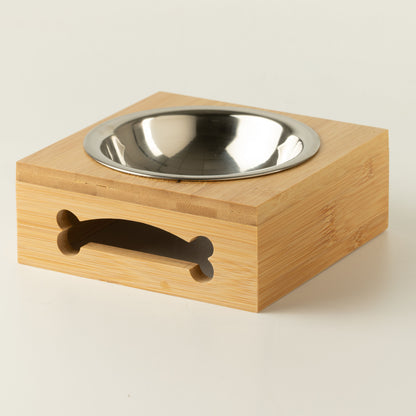 Food Bowl - Single Stainless Steel (201) in Wooden Stand - 12cm