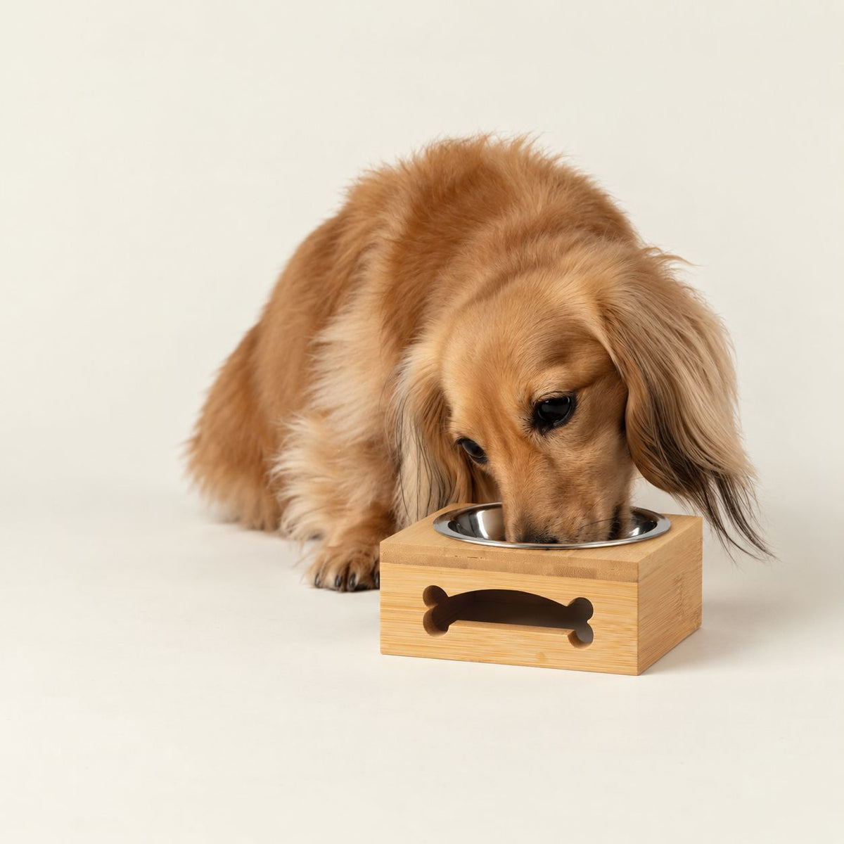 Food Bowl - Single Stainless Steel (201) in Wooden Stand - 12cm