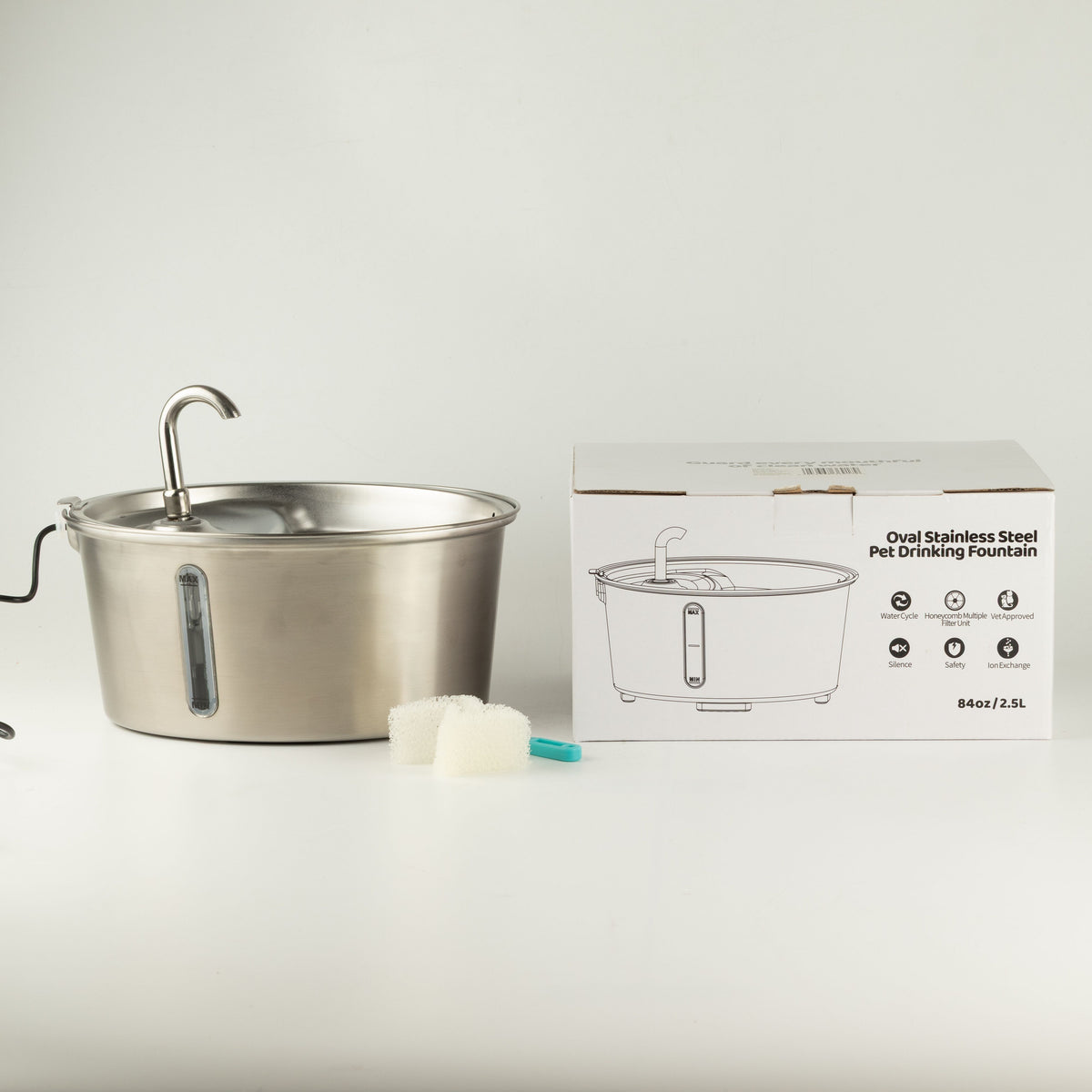 Electric Water Fountain 2.5 Liter - USB - Stainless Steel